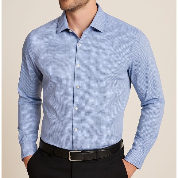 Report Collection X4 Performance Stretch Men’s Dress Shirt XL 17 34/35 Blue Geom - Picture 1 of 11